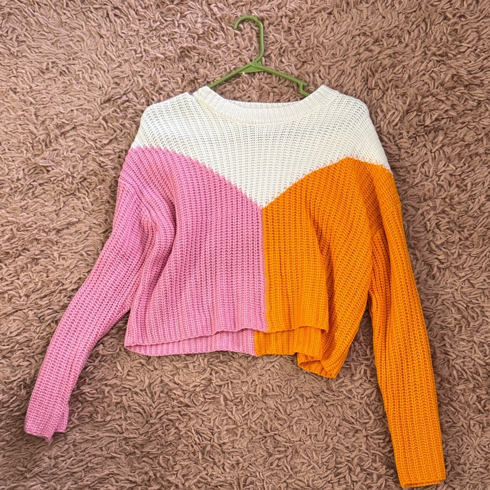 Colorblock Sweater - Pink, Orange, and White